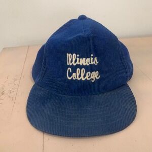 Vintage 1950s Illinois College Corduroy Snapback Hat Blue